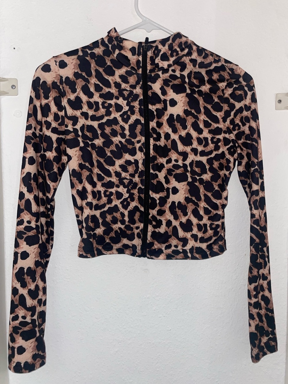 Brown and black Leopard Print Zip Up Long Sleeve Sweater XS